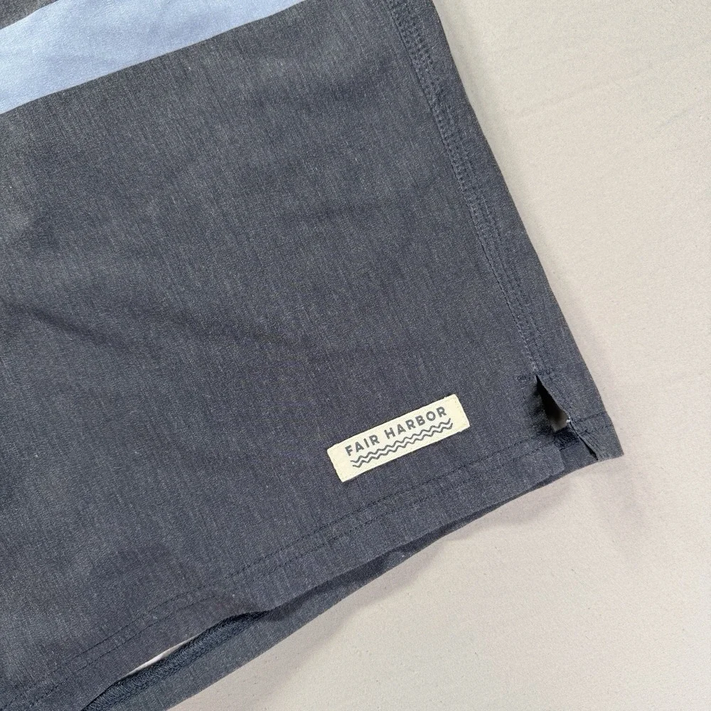 Fair Harbor Board Shorts Mens 33 Waist Gray Blue Striped Swim Trunks Drawstring